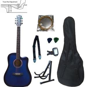 Swan7 SW41C Maven Series Blue Acoustic Guitar Combo Package with Bag, Picks, Strap, Tuner, Stand, and String